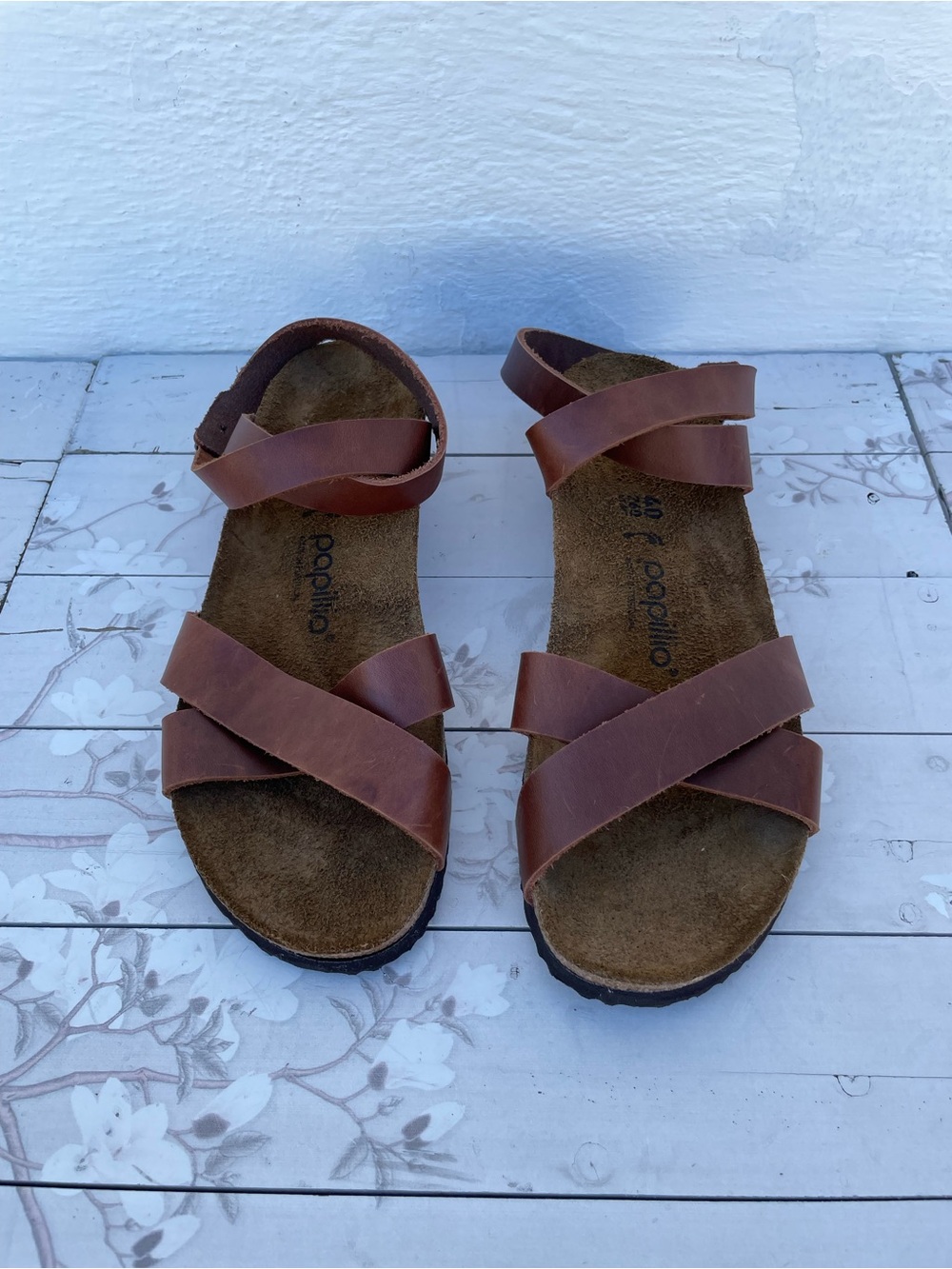 Papillio Brown Leather Crossover Strap Women's Sandals